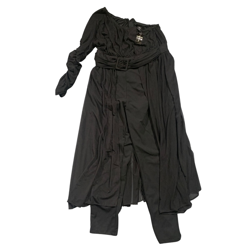 Ashley Stewart‎ Black One Shoulder Mesh Belted Jumpsuit Plus Size 18/20 NWT $70